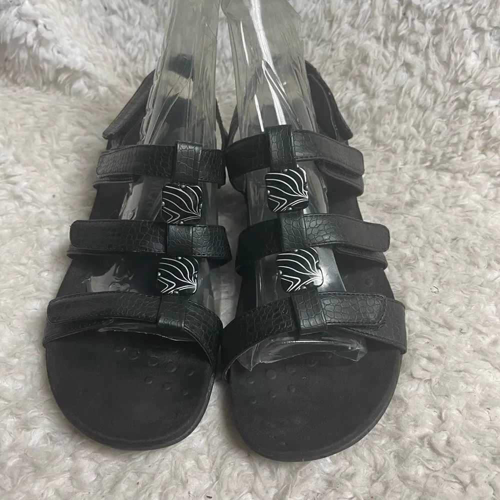 Vionic Black reptile print Open Toe Adjustable Straps Orthaheel Sandals size 10